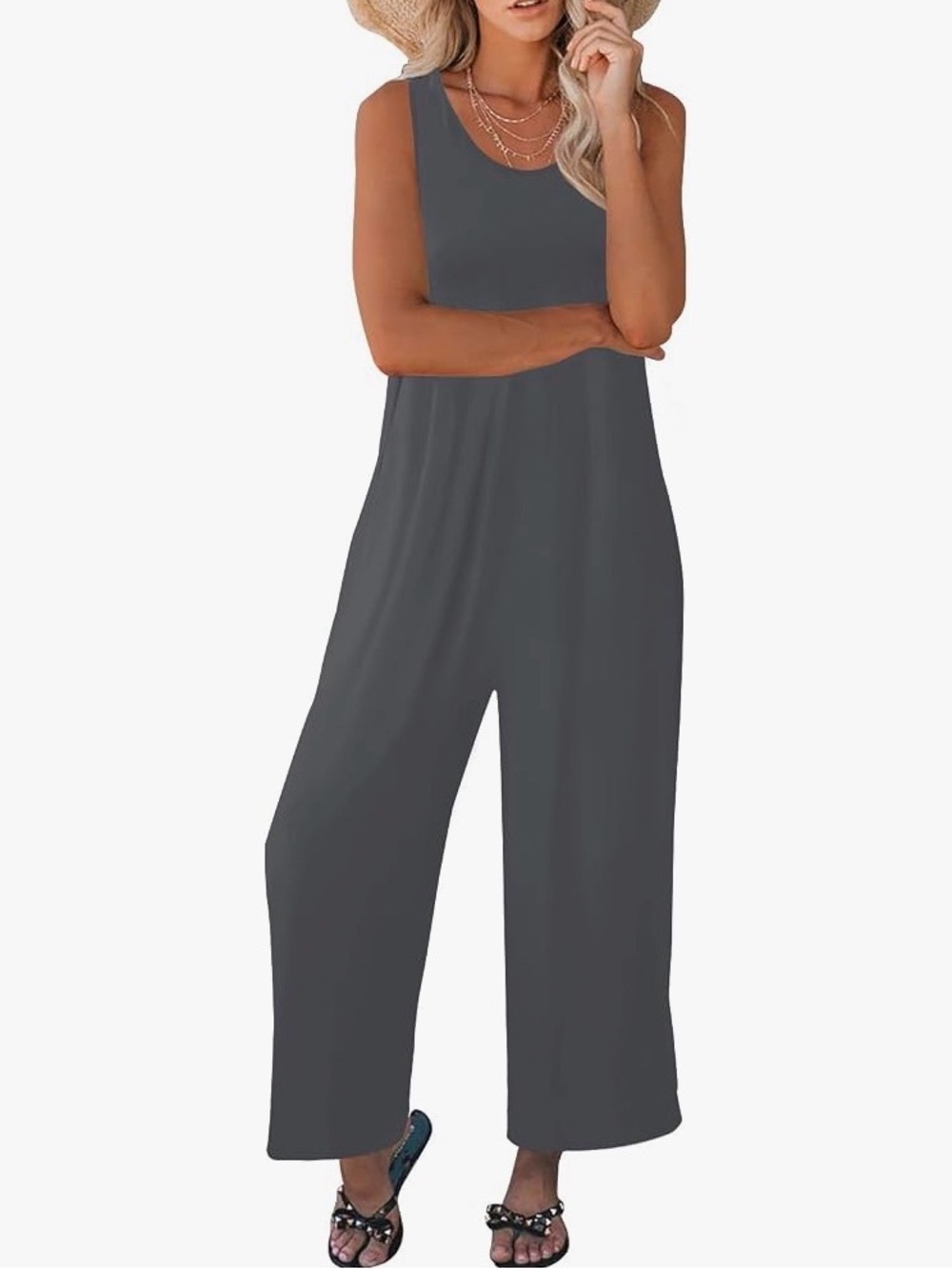 Women's Sleeveless Wide-Leg Jumpsuit - Gray/XL